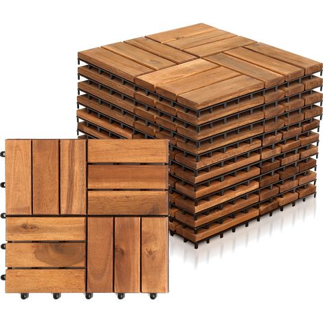 Wolketon 44STK Holzfliese Akazie 30 x 30 cm Terrassenplatten Klicksystem Außen Klickfliesen Balkon Terrassenfliesen Holz,wetterfest rutschfest