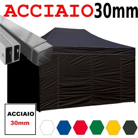 Gazebo 3x4,5 m nero pieghevole portatile estendibile richiudibile estensibile acciaio con laterali per fiere eventi stand chiosco tenda tendone mercato mercatino (1/5)