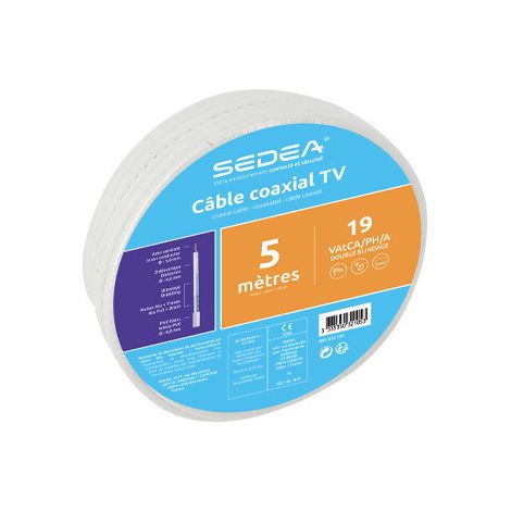 Câble coaxial 19 VAtCA/PH/A Double Blindage en couronne de 5 mètres - blanc - SEDEA - 032105 (1/2)