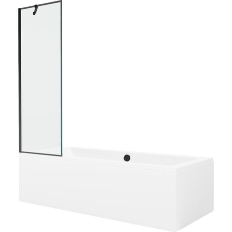 Mexen Cube baignoire rectangulaire 180 x 80 cm avec cache et pare-baignoire 1 volet 60 cm, motif noir - 550518080X9506007070 (1/5)