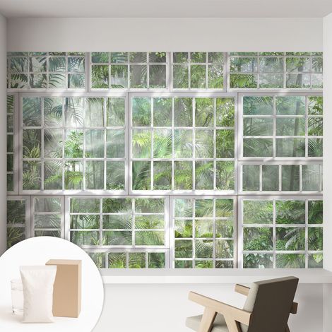 Papier peint intissé décoratif avec colle pour salon chambre et bureau Installation rapide Forêt verte 152x104 cm (1/5)