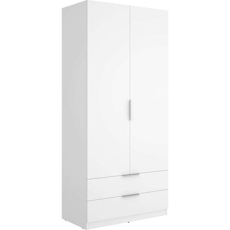 Armario ropero 2 puertas 2 cajones abatibles acabado blanco, 203.5cm(alto) 91cm(ancho) 51.4cm(largo)