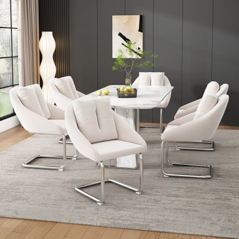 Chaises de salle à manger en velours (lot de 4, avec coussins d'assise) — chaises pivotantes haut de gamme pour salons et chambres  pieds incurvés  beige. (1/5)