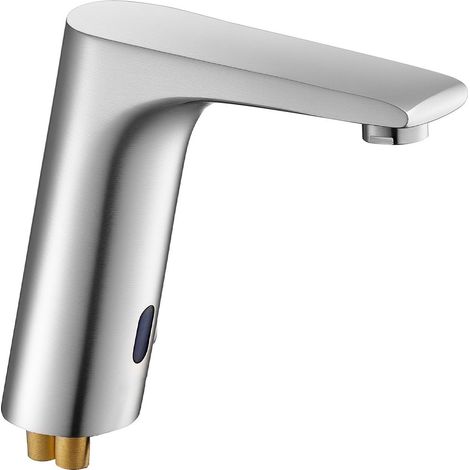 Robinet de Lavabo Sans Contact, Capteur de Mouvement Automatique, Mélangeur Eau Froide/Chaude à Poignée Unique, Alimentation par Piles, pour Tuyau 9,5 mm, Nickel Brossé Argent (1/5)