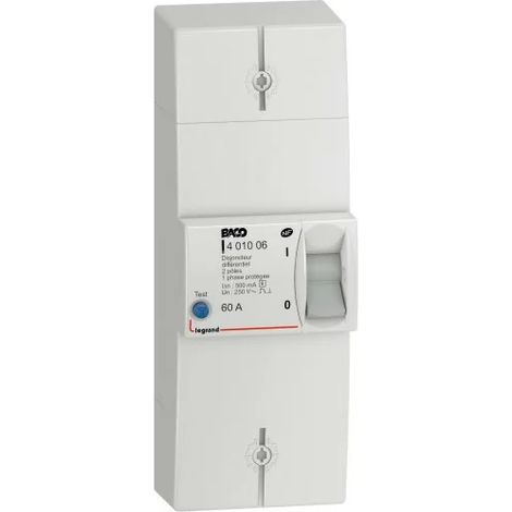Legrand 401006 Circuit breaker enedis bipolar differential 500ma selective intensity 60a non adjustable