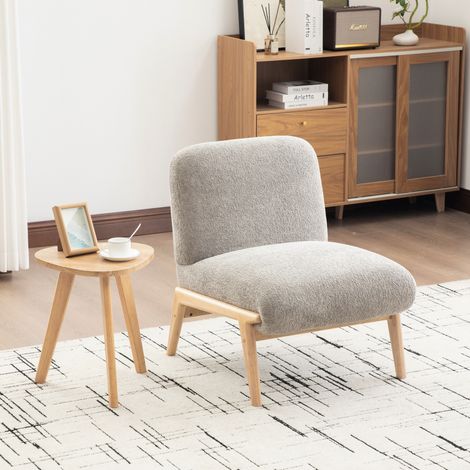 Poltrona da soggiorno in chenille senza braccioli con gambe in legno, stile scandinavo, grigio (1/5)
