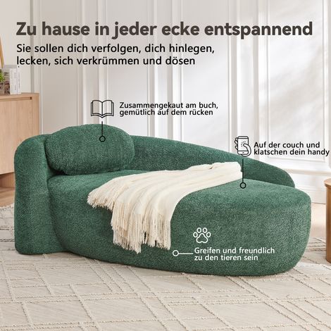 Canapé minimaliste en polaire effet peluche, formes arrondies, coussins moelleux, idéal salon/chambre/studio – vert (1/4)