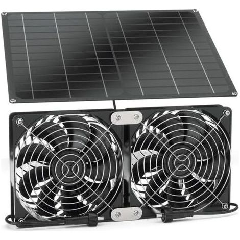 Ventilatore solare 15 W impermeabile – Kit doppia ventola per la serra e di pollo coop – Motore a 3000 giri / min – Pannello solare incluso (1/5)