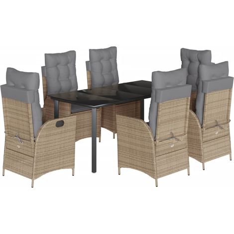 Maison Exclusive - 7-tlg. Garten-Essgruppe mit Kissen Beige Poly