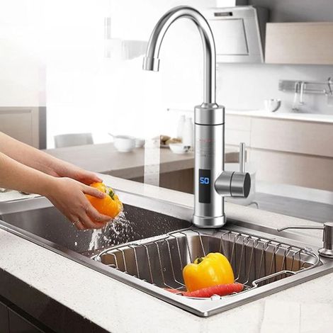 Electric Faucet with LED Temperature Display, 360° Rotating Stainless Steel Kitchen Faucet, 3000W Instant Water Heater, Hot and Cold Water Supply (1/4)