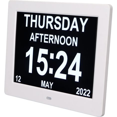 Cadre Photo Numérique 8 Pouces avec Réveil et Calendrier - Écran LCD 800x600, Luminosité Ajustable, Affichage Grands Caractères, Cadre Connecté Blanc - Alimentation UE 100‑240V (1/5)