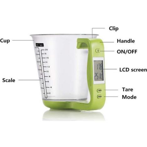 600ml Pichet doseur numérique - Balance électronique - Thermomètre avec écran LCD - Pour cuisine (Red) (1/4)
