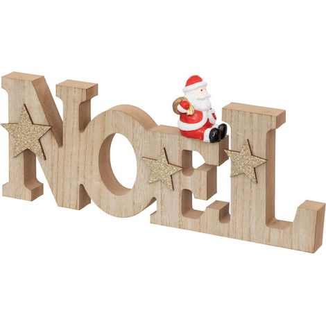 Wort Weihnachten Weihnachtsmann aus Holz L30cm - Feeric lights & christmas