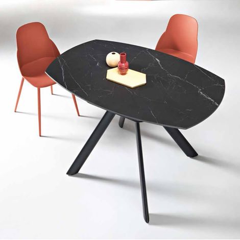 Tavolo in pietra effetto marmo Nero ROUND con piano girevole D135 cm (1/5)