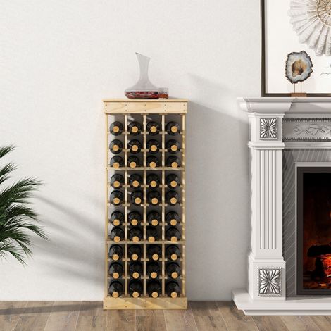 Étagère à Vin Modulaire pour 40 Bouteilles Porte-bouteilles sur Pied à 10 Niveaux en Bois Massif Dispositif Anti-renversement Barres Transversales Renforcées Naturel Maison Chic (1/5)