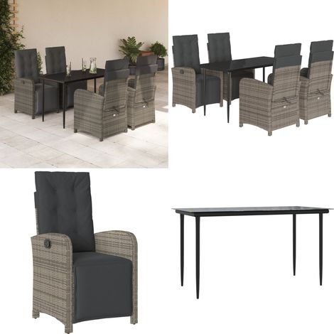 5-tlg. Garten-Essgruppe mit Kissen Grau Poly Rattan - Gartenmöbel - Gartenessgruppe