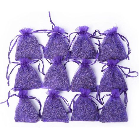 Lot de 12 sachets de lavande en vrac pour tiroirs et placards, sachets de parfum d'intérieur, sachets de lavande séchés pour fête prénuptiale (1/5)