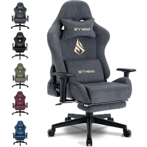 Symino Gaming Stuhl Bürostuhl Hochwertiger Stoff Ergonomisch Verstellbar Grau (1/5)