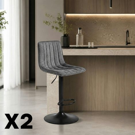 Tabouret de bar réglable gris foncé coutures verticales (x2) LORA (1/5)