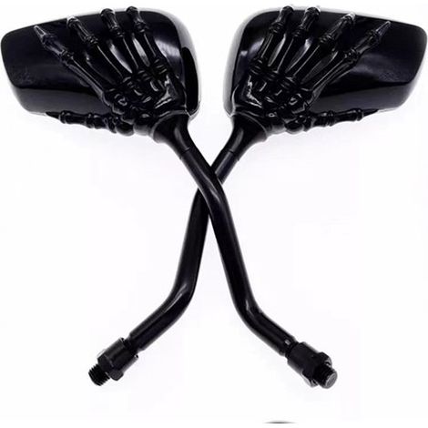 Espejos retrovisores laterales aptos para motocicletas Yamaha, un par, espejos laterales negros con forma de calavera y mano. (1/5)