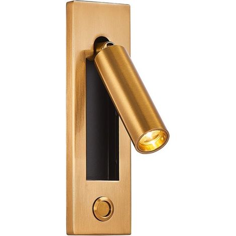 LED Wall Mounted Bedside Lamp, Adjustable Recessed Bedside Lamp with Switch, Reading Wall Lamp, Wired Spotlight for Bedroom (Gold) (1/5)