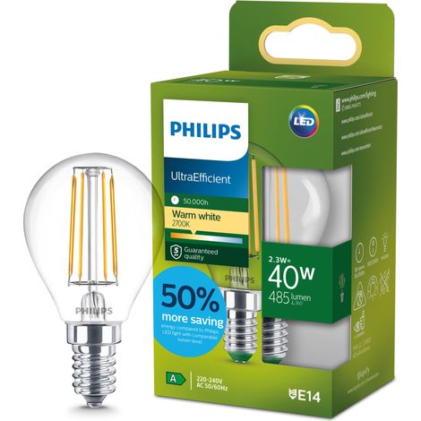 LED ampoule classe énergétique A, équivalent 40W, culot E14, drop shape, clair, éclairage blanc chaud (2700K), nouvelle génération (1/5)