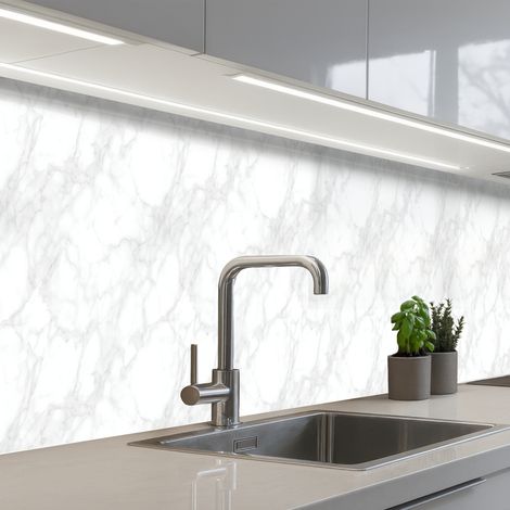 Kitchen Splashback Minimalist - White - Gray veins 500x80 cm