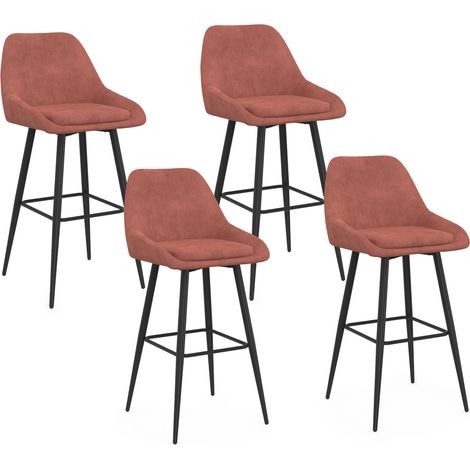 Lot de 4 tabourets de bar THALYA en velours terracotta avec demi-accoudoirs (1/5)