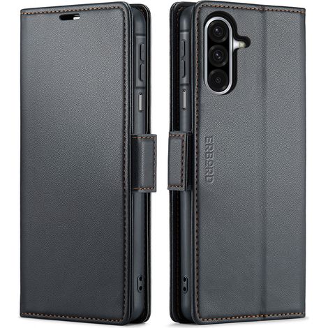 Funda para Samsung Galaxy A17 5G, tipo cartera con tapa, diseño brillante de lichi, color negro. (1/5)