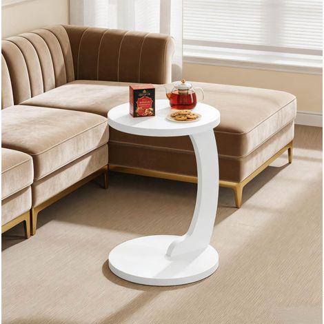 Beistelltisch C-förmig rund 38x55 cm MDF Weiß OKMYHOME (1/5)