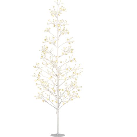 HOMCOM árbol de navidad artificial 180 cm con 384 luces led blanco cálido, ramas flexibles, base de acero, para interiores y exteriores, blanco (1/5)