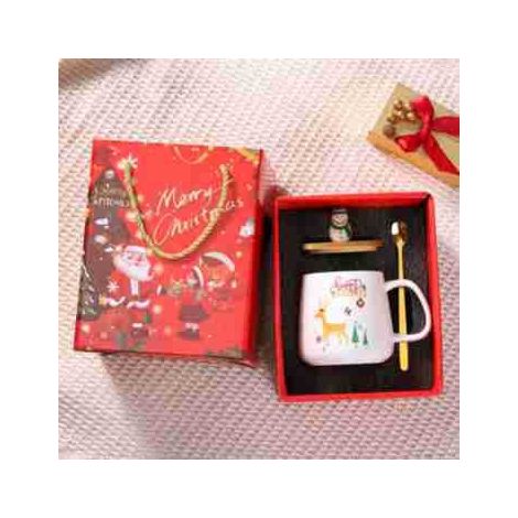 Tasse à café créative de Noël en céramique avec couvercle et cuillère, coffret cadeau Père Noël fantôme, coffret cadeau cerf de Noël (1/5)