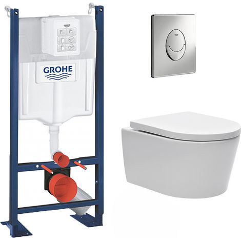 Swiss Aqua Technologies Pack WC Rapid SL autoportant + WC sans bride SAT, fixations cachées + Plaque chrome + Set d'isolation phonique