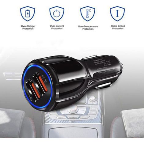 Chargeur Voiture Double USB QC3.0 Rapide pour Tablette Smartphones Adaptateur (1/5)
