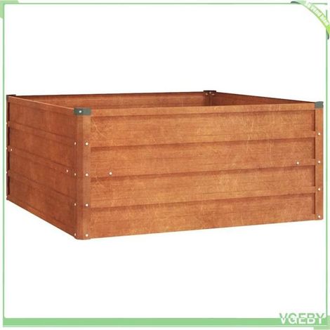 Lit surélevé / jardinière - FAFEICY - 151949 - acier Corten - 100x100x45 cm - fond ouvert (1/5)