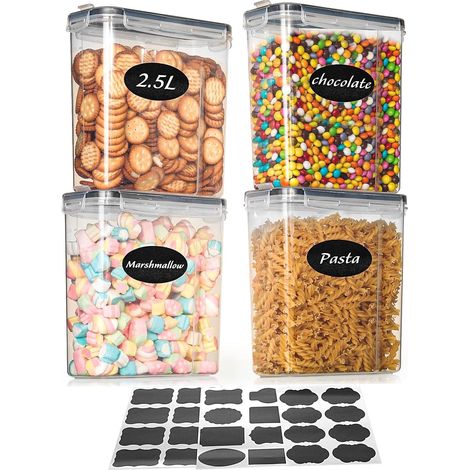 AiQInu Boite de Rangement Cuisine avec Couvercle 2.5L, 4 Boîtes Alimentaires Hermetique Organisation de Cuisine, pour Céréales, Farine et Aliments Secs (1/4)