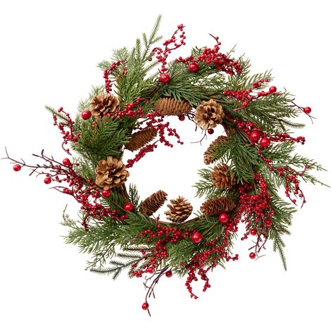 Weihnachtskranz mit roten Beeren und Tannenzapfen, Ø 55 cm (1/3)