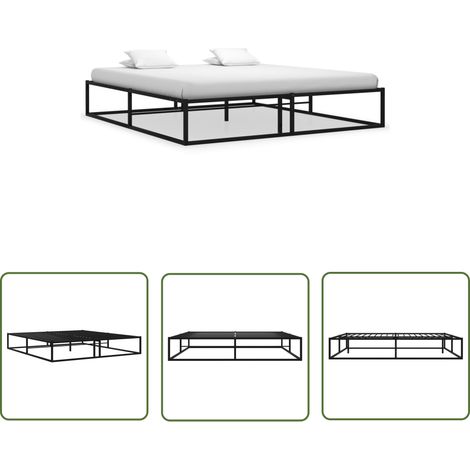 The Living Store Bettgestell Schwarz Metall 200x200 cm - Metallbettfgestell - Schwarzes Bettgestell - Boxspringrahmen - Doppelbett - Schlafraumgestaltung (1/5)