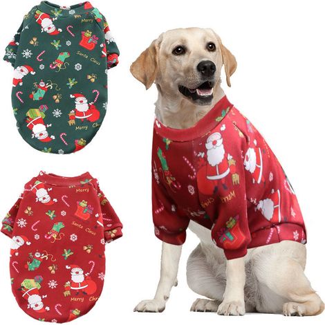 Conjunto de ropa para mascotas de 2 piezas - Estampado navideño con forro polar - Estilo invernal para perros y gatos - Artículos para mascotas - 2XL (1/4)