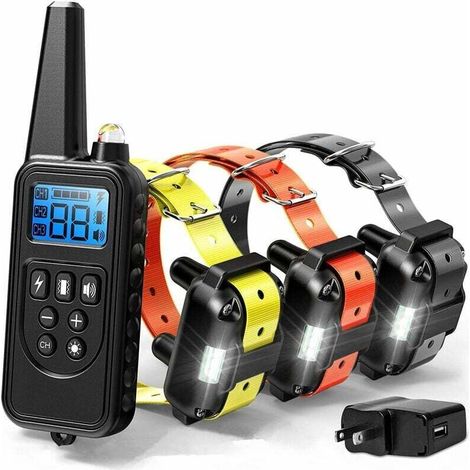 Hundeerziehungshalsband mit 800 Metern Reichweite, wasserdichtes Fernbedienungshalsband mit 99 Stufen von Stromschlag und Vibration sowie LED-Licht, wiederaufladbar, 3 Empfänger (1/4)
