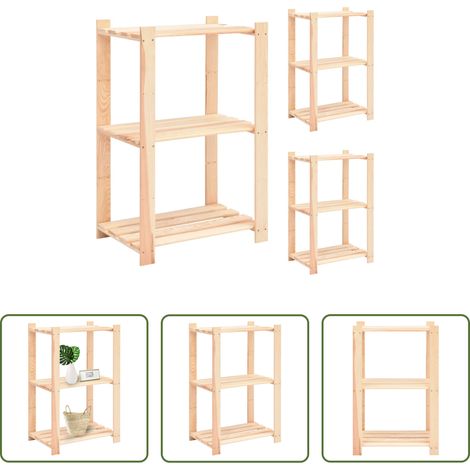 Holzregal -  Lagerregale 3 Böden 3 Stk. 60x38x90cm Massivholz Kiefer 150kg (1/5)