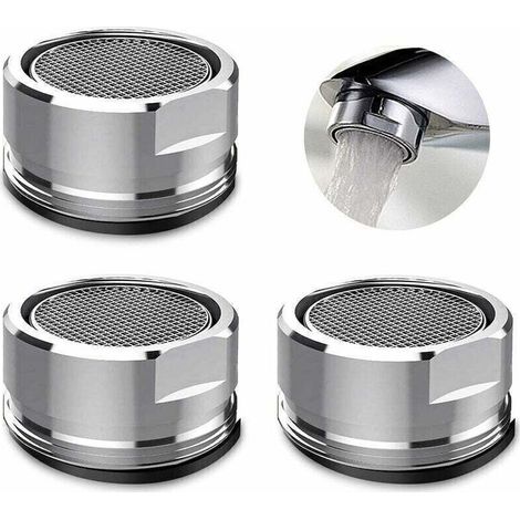 Mousseur et brise-jet pour robinet -3 Pièces Mousseur Robinet, Aerateur Robinet Filtre Robinet avec Joint D'étanchéité Pour Cuisine, Salle de Bain - Argent (Diamètre extérieur 24MM) - (1/4)