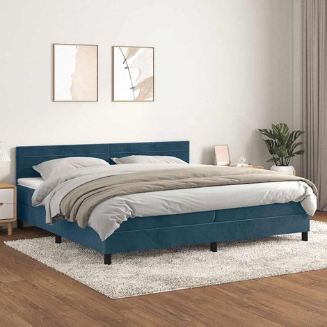 Lit à sommier tapissier et matelas - Cadre De Lit Moderne: King Size - Lit Double - Bleu foncé 200x200cm Velours Chic-354419 (1/5)