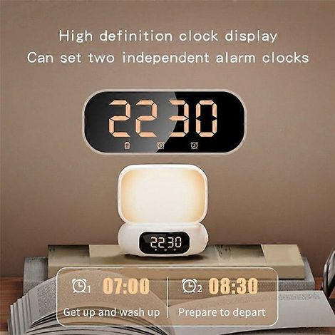 Enceinte Bluetooth multifonction avec réveil, lampe de bureau LED et horloge rotative, lot de 2 (1/3)