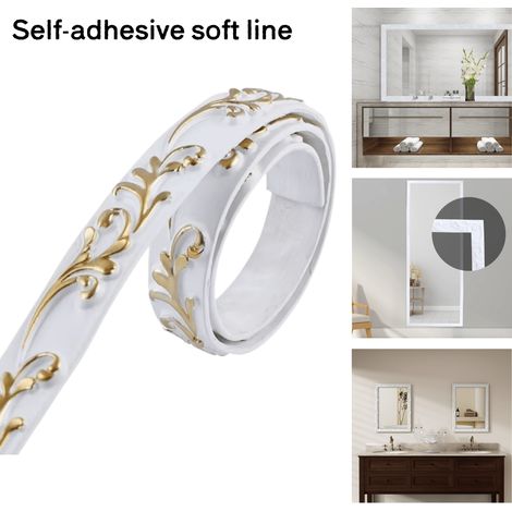 Autocollant décoratif 3D en PVC, plinthe, moulure de plafond, moulure murale, blanc or, flexible, pour bords de miroir, décoration intérieure, 3m (1/4)