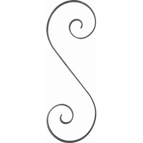 Deco Fer Forge – Volute en S coupe droite – Fer forgé brut à souder – Hauteur 330mm – Largeur 125mm – Plat lisse 16x4mm pour renforcement décoratif