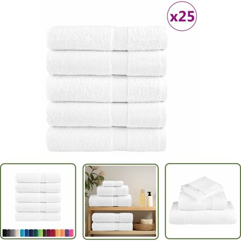 The Living Store Serviettes de bain de qualité supérieure SOLUND 25 pcs blanc - Serviettes De Bain - Serviettes Blanches - Serviettes Coton - Serviettes Douces - Serviettes Absorbantes (1/5)