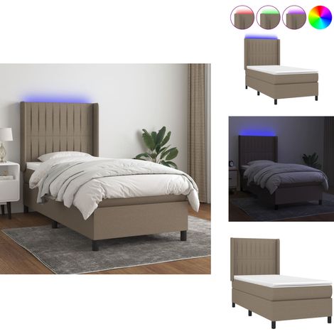 Boxspringbett mit Matratze & LED Taupe 90x190 cm Stoff - Boxspringbett - Doppelbett - Schlafsystem - Lattenrost - Bettauflage (1/5)