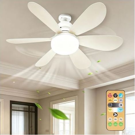 Ventilateur de Plafond avec Lumière et Telecommande, E27/E26 Lampe de Ventilateur Nouveau modèle 2026 LED Dimmable Plafonnier Timing, 6 Pales, Silencieux, 3 Vitesses, pour Salon, Bureau, Dortoir (1/5)