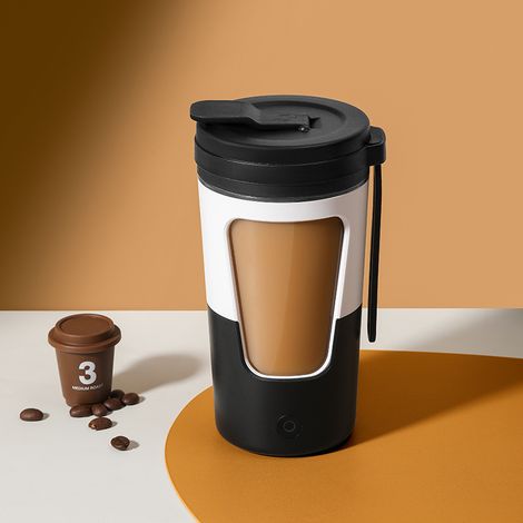 Tasse mélangeuse électrique 430 ml, 7000 tr/min, rechargeable, auto-agitation, poignée silicone, pour shakes protéinés et café, noir (1/5)